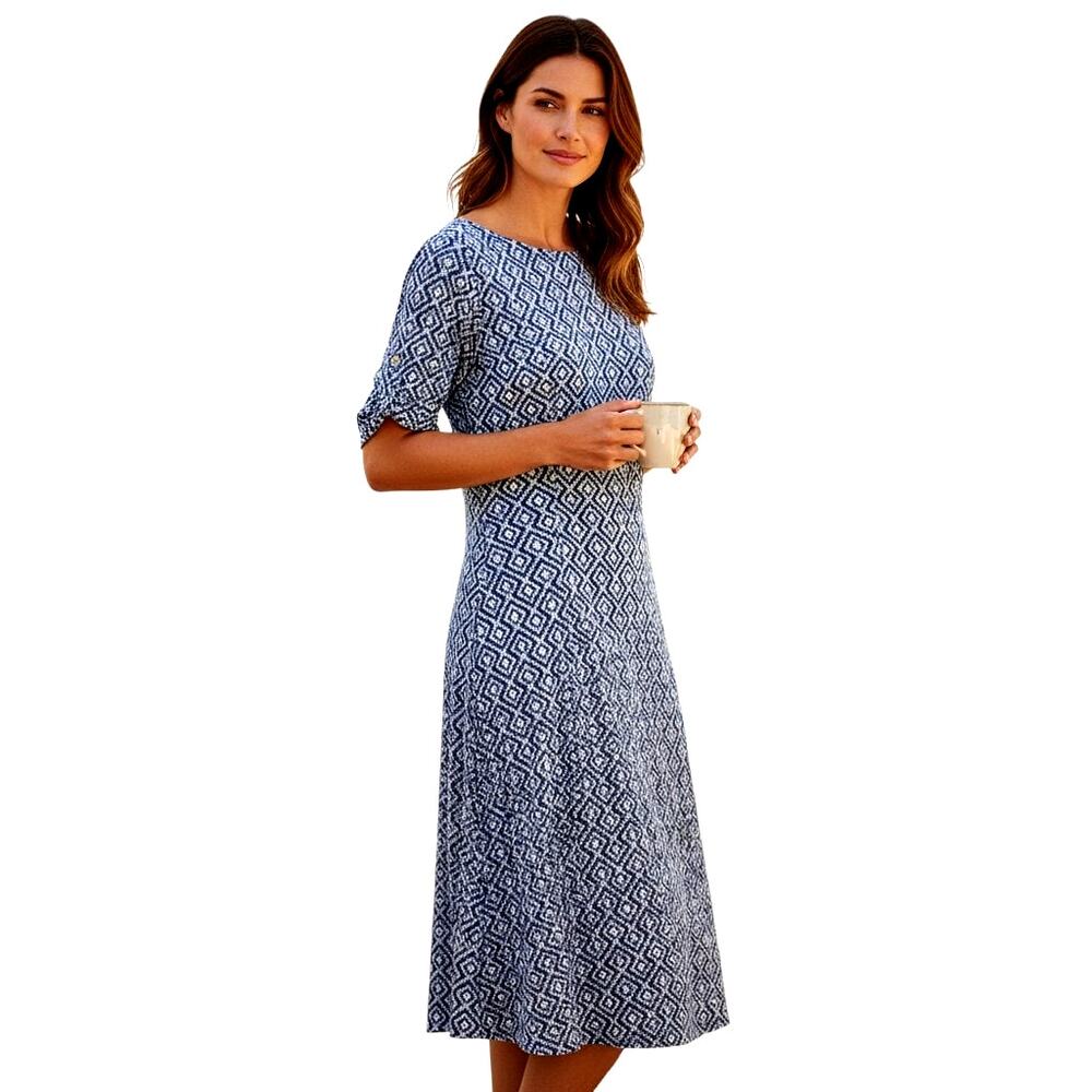 Connected Apparel 12 Brown Women's Dress Short Sleeves Misses Size Large L